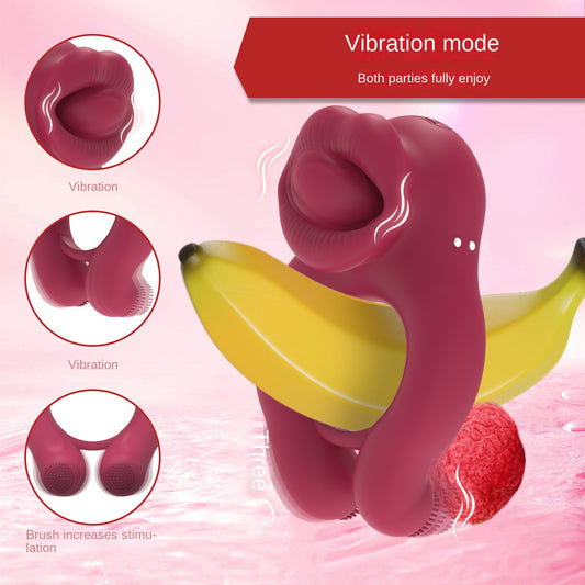Three motor flirting couple sharing lock ring tongue vibration mini vibrator