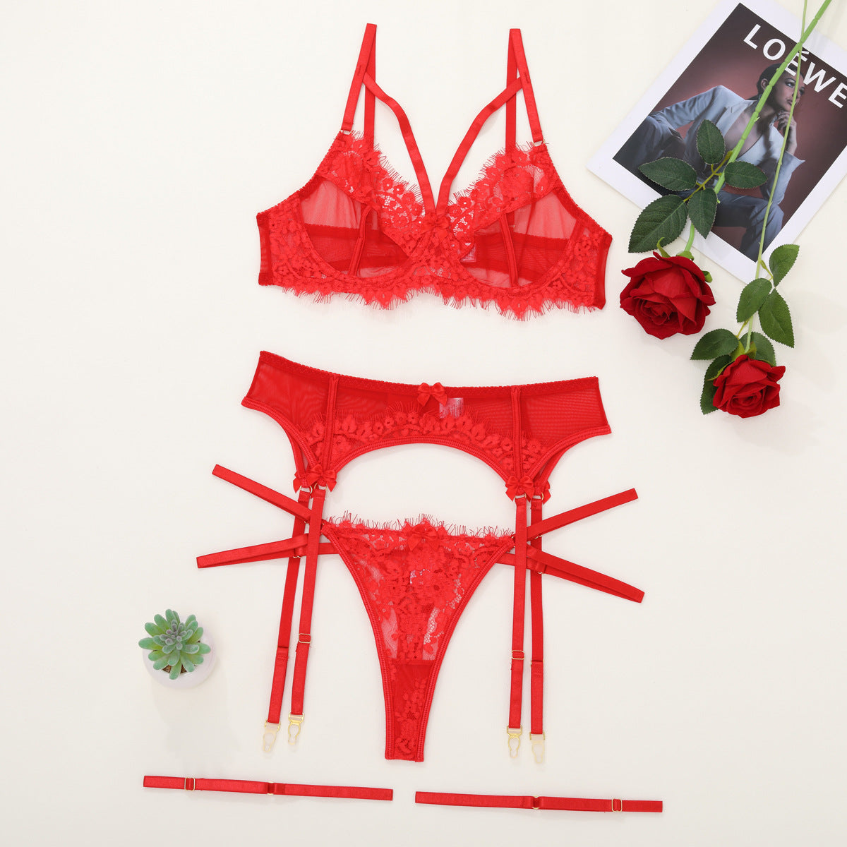 Women's Lace Temptation Perspective Eyelash Lace Strap Body Shaping Fun Underwear